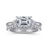 Darline - 14K White Gold Emerald Cut Three Stone Lotus Diamond Engagement Ring - 0.22 ct
