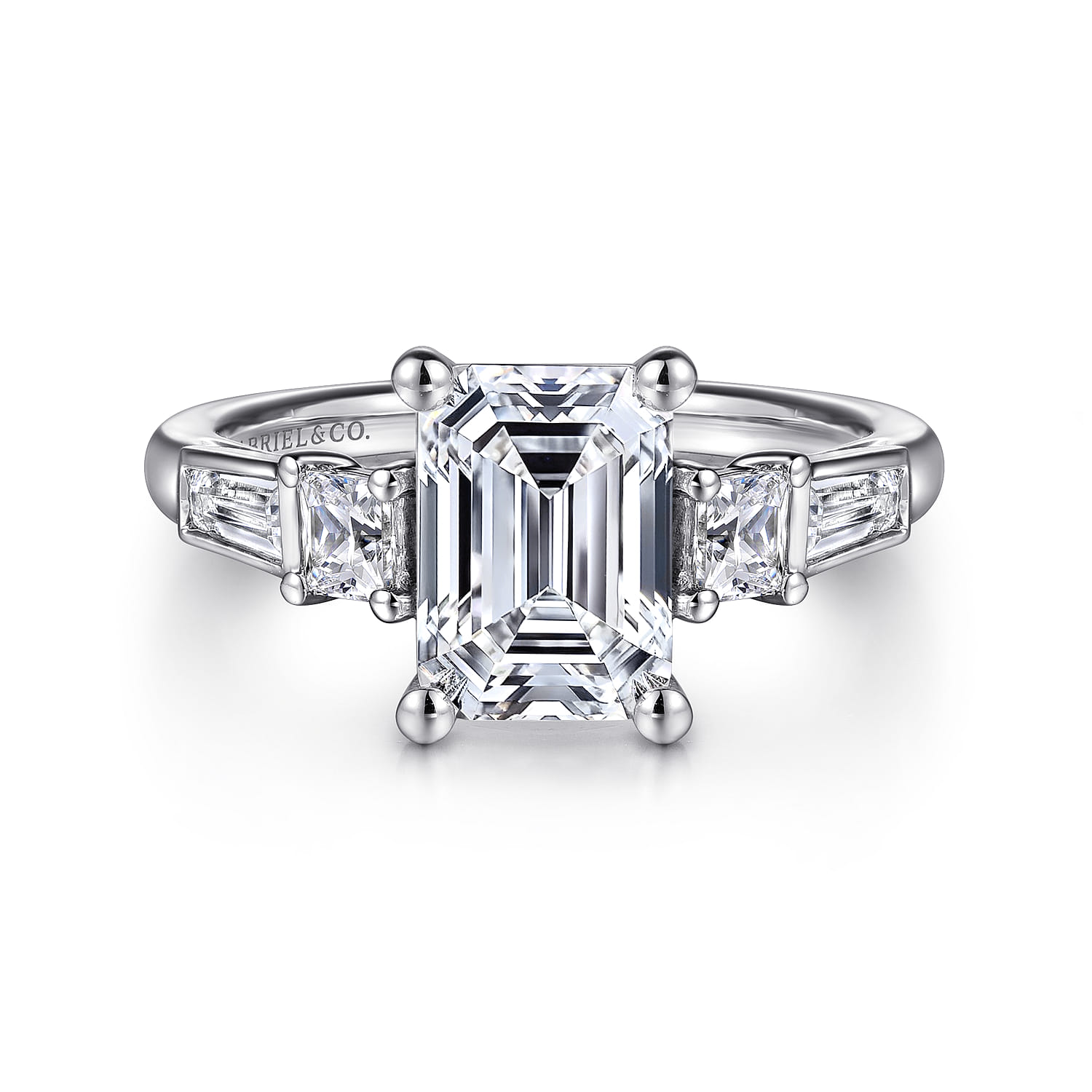 Genna - 14K White Gold Emerald Cut Three Stone Diamond Engagement Ring - 0.65 ct - Shot 1