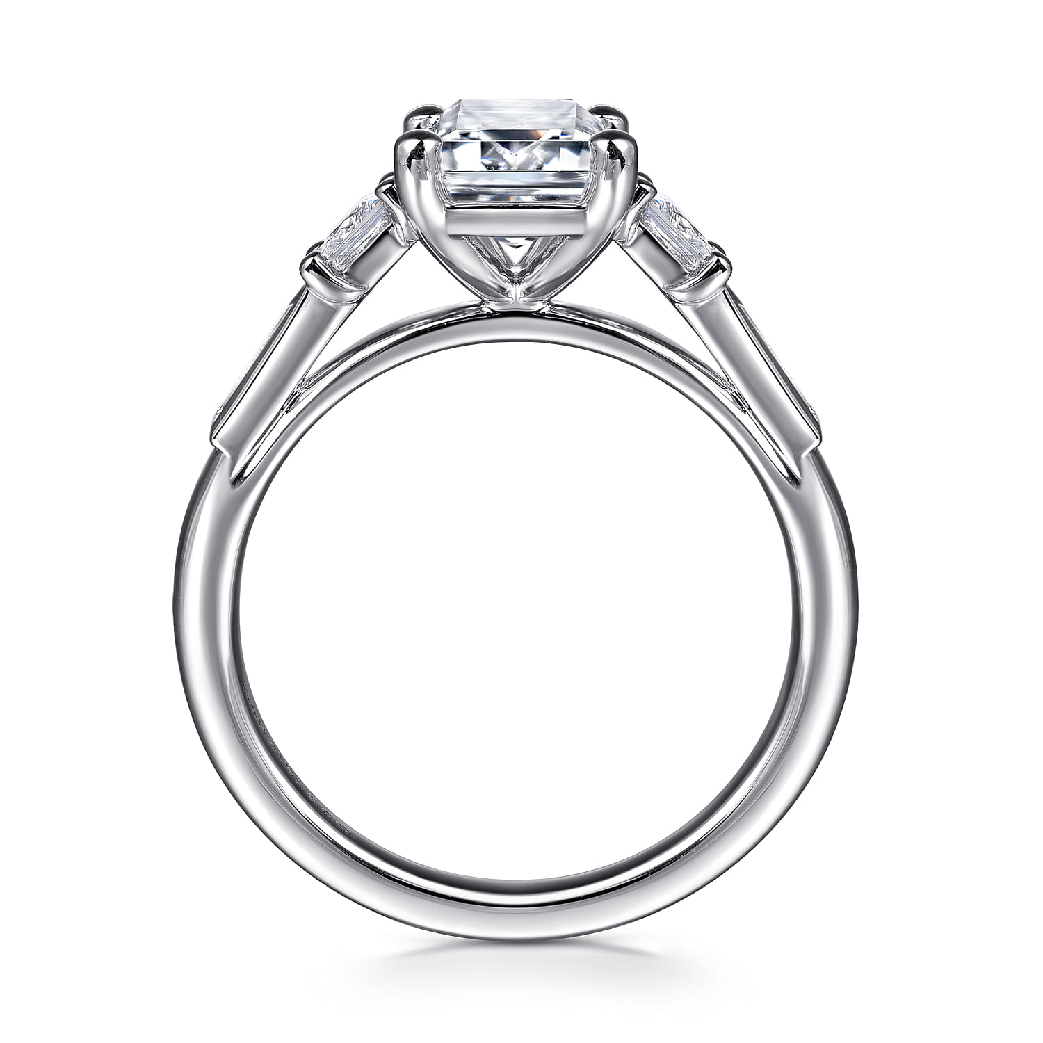 Genna - 14K White Gold Emerald Cut Three Stone Diamond Engagement Ring - 0.65 ct - Shot 2