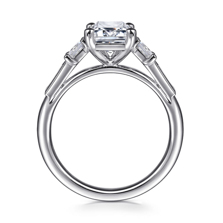 Genna - 14K White Gold Emerald Cut Three Stone Diamond Engagement Ring - 0.65 ct - Shot 2
