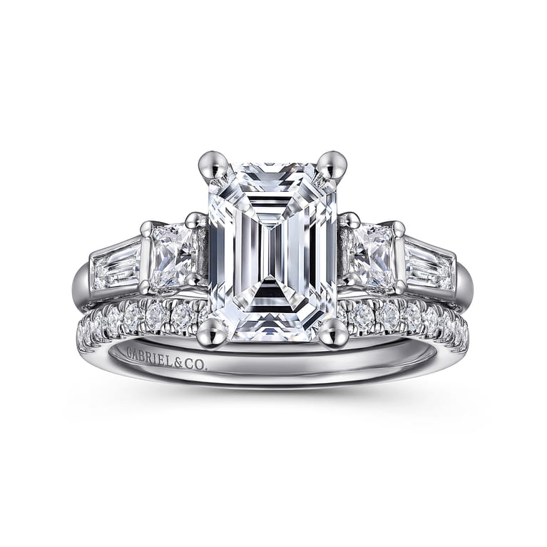 Genna - 14K White Gold Emerald Cut Three Stone Diamond Engagement Ring - 0.65 ct - Shot 4