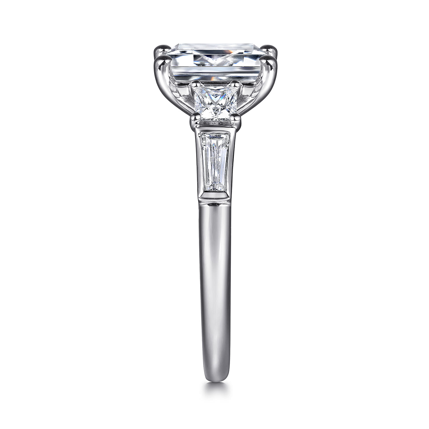 Genna - 14K White Gold Emerald Cut Three Stone Diamond Engagement Ring - 0.65 ct - Shot 5