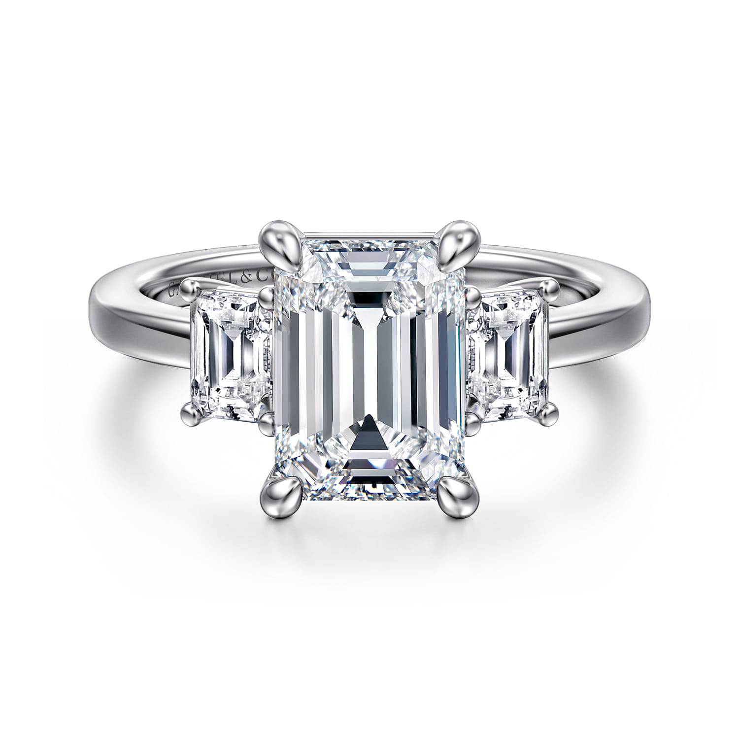 Stephi - 14K White Gold Emerald Cut Three Stone Diamond Engagement Ring - 0.6 ct - Shot 1