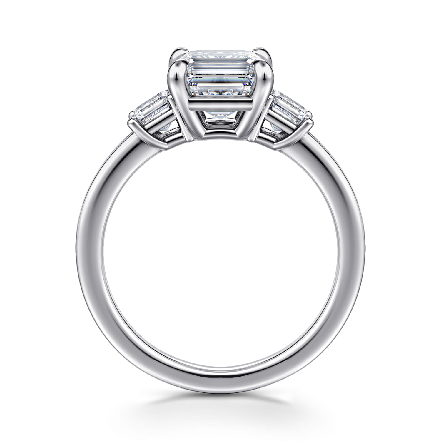 Stephi - 14K White Gold Emerald Cut Three Stone Diamond Engagement Ring - 0.6 ct - Shot 2