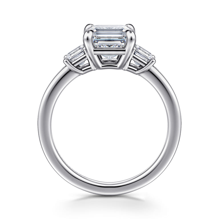 Stephi - 14K White Gold Emerald Cut Three Stone Diamond Engagement Ring - 0.6 ct - Shot 2
