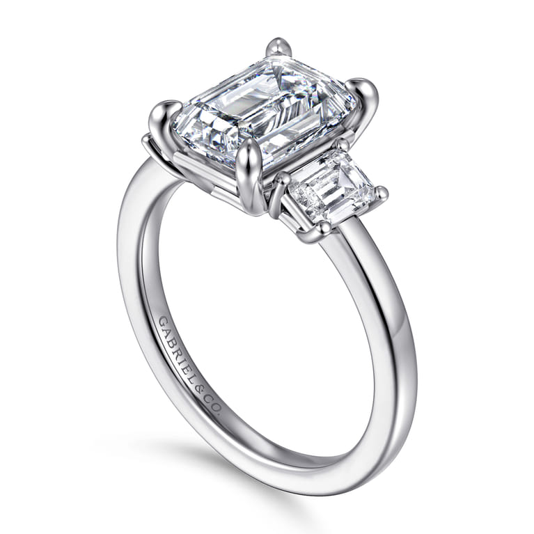 Stephi - 14K White Gold Emerald Cut Three Stone Diamond Engagement Ring - 0.6 ct - Shot 3