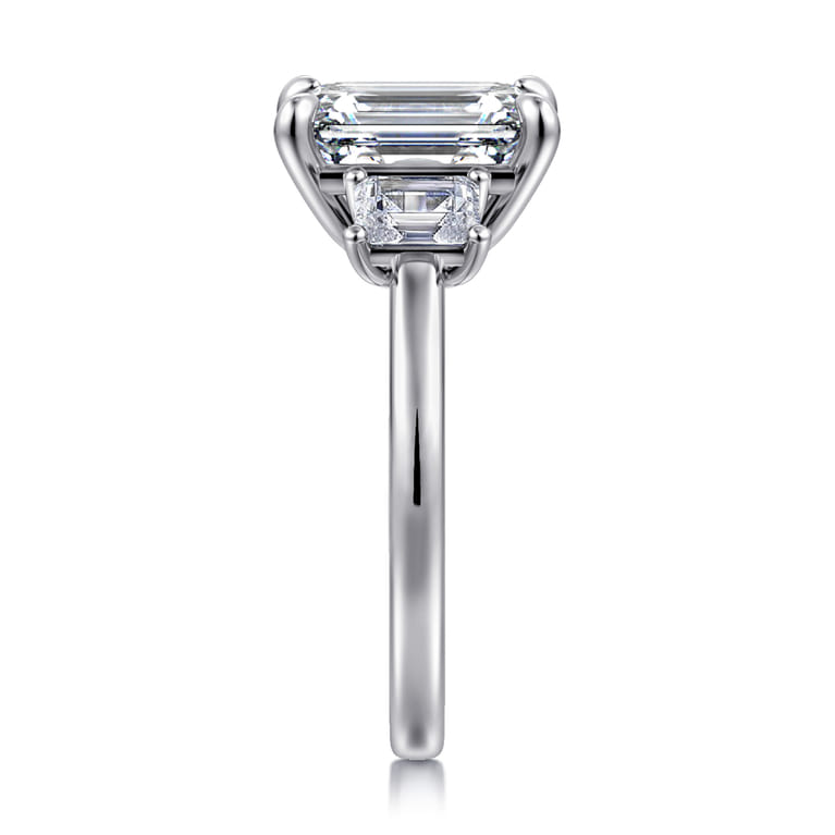 Stephi - 14K White Gold Emerald Cut Three Stone Diamond Engagement Ring - 0.6 ct - Shot 5