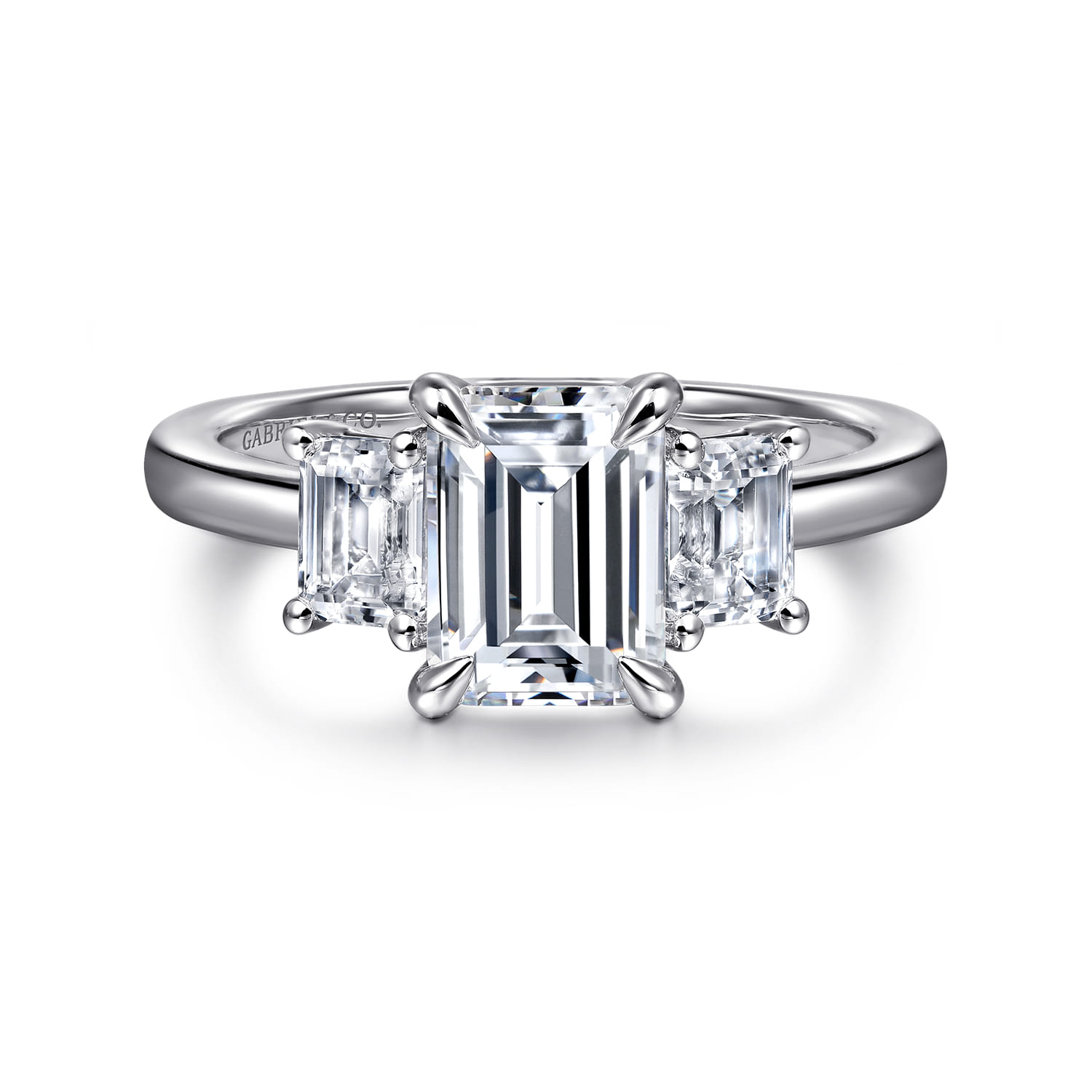 Stephi - 14K White Gold Emerald Cut Three Stone Diamond Engagement Ring - 0.6 ct - Shot 1