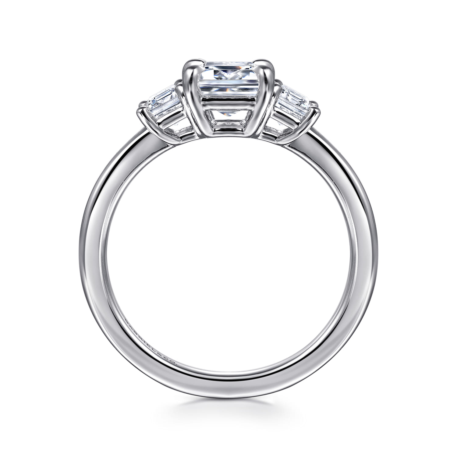Stephi - 14K White Gold Emerald Cut Three Stone Diamond Engagement Ring - 0.6 ct - Shot 2
