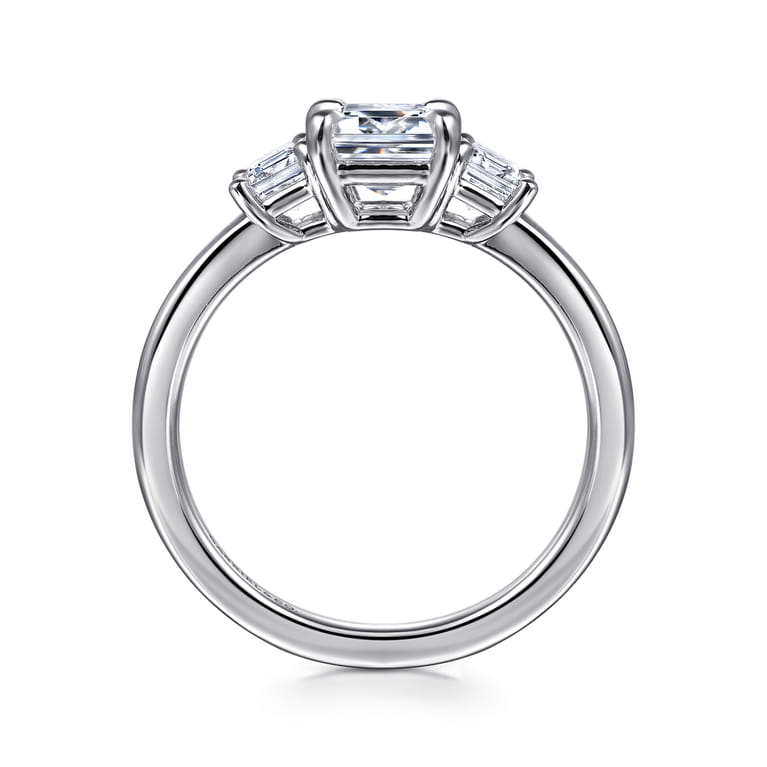 Stephi - 14K White Gold Emerald Cut Three Stone Diamond Engagement Ring - 0.6 ct - Shot 2