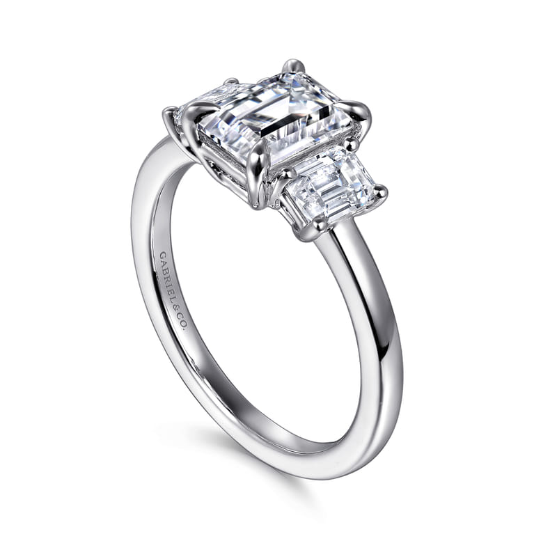 Stephi - 14K White Gold Emerald Cut Three Stone Diamond Engagement Ring - 0.6 ct - Shot 3