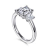 Stephi - 14K White Gold Emerald Cut Three Stone Diamond Engagement Ring - 0.6 ct