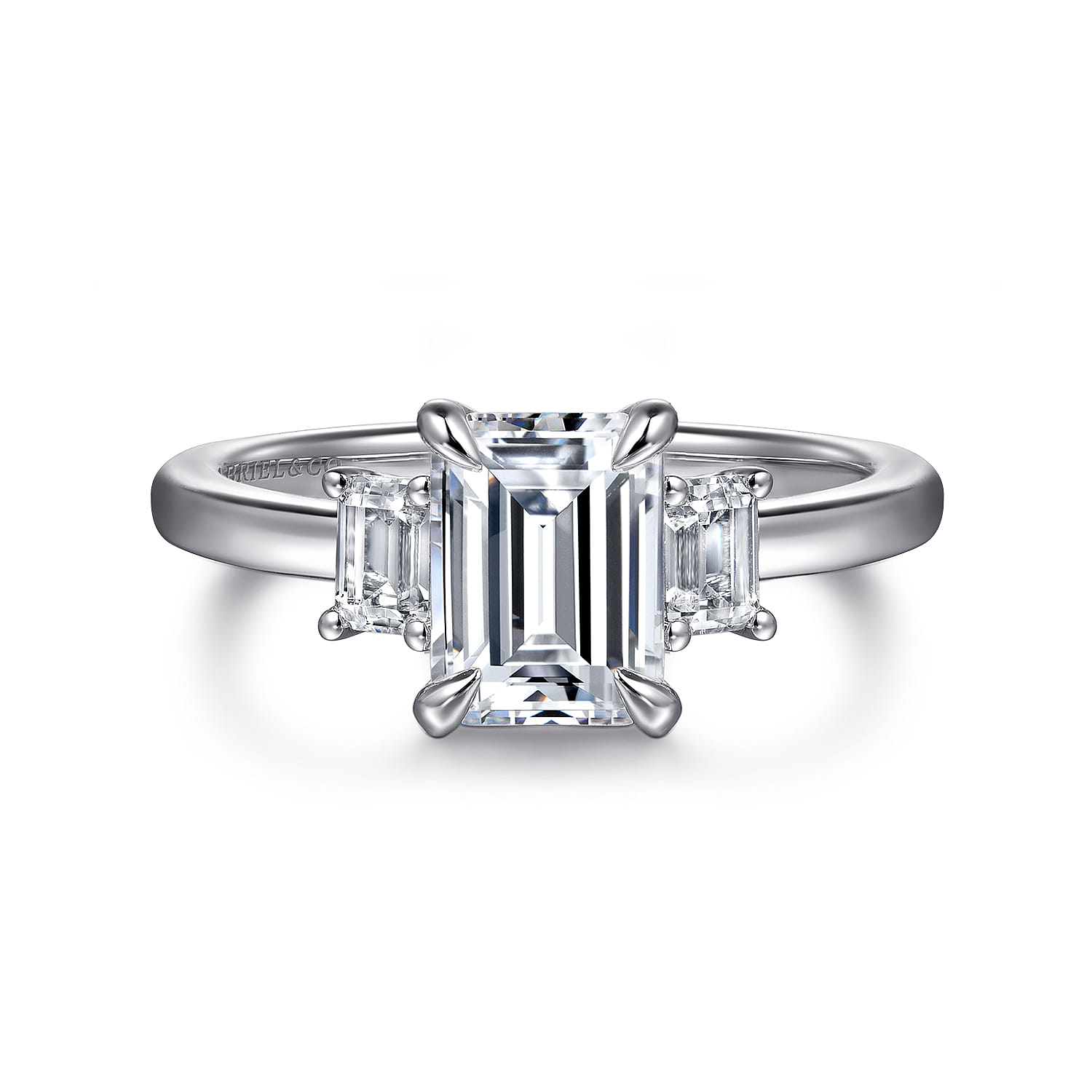 Stephi - 14K White Gold Emerald Cut Three Stone Diamond Engagement Ring - 0.3 ct - Shot 1