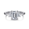 Stephi - 14K White Gold Emerald Cut Three Stone Diamond Engagement Ring - 0.3 ct