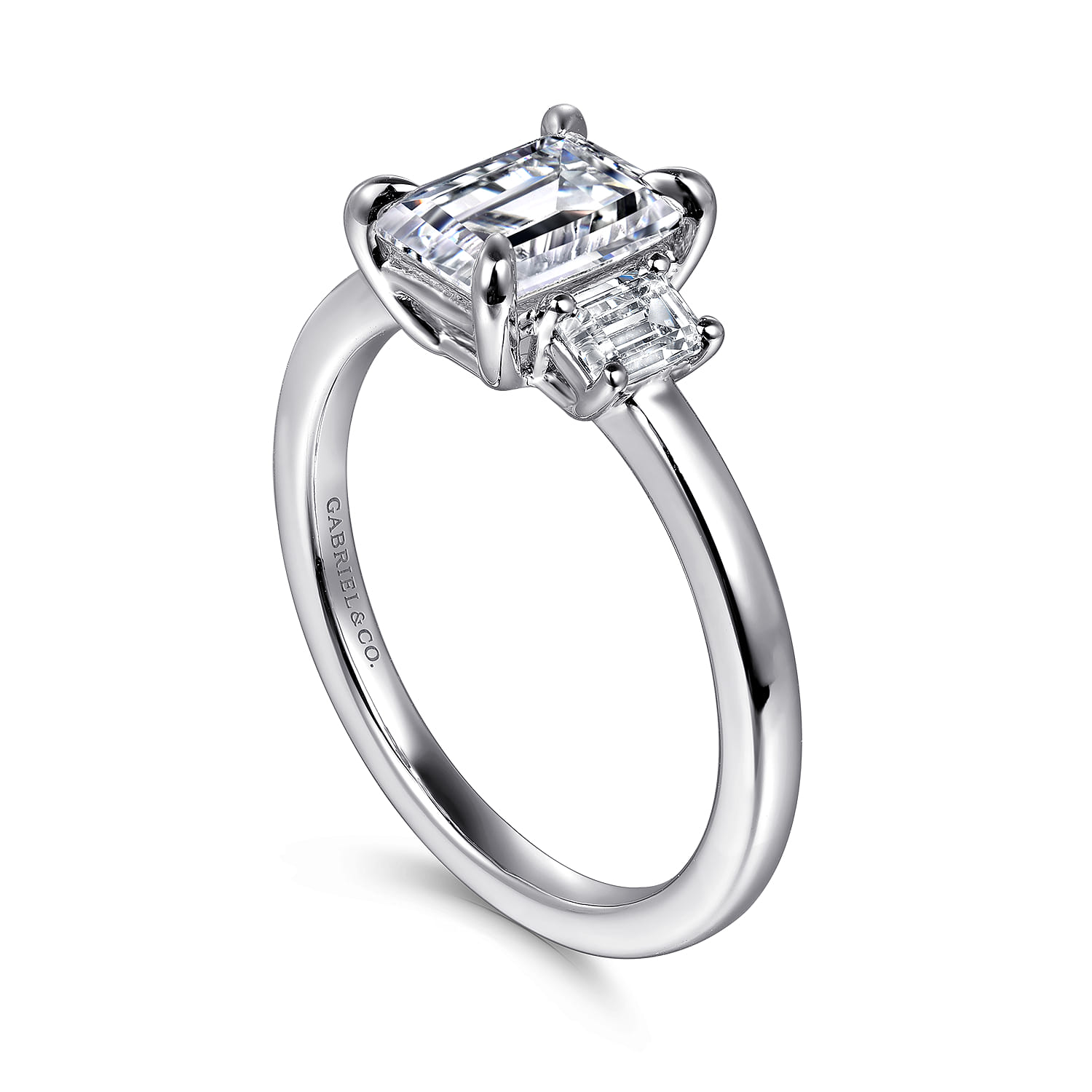 Stephi - 14K White Gold Emerald Cut Three Stone Diamond Engagement Ring - 0.3 ct - Shot 3