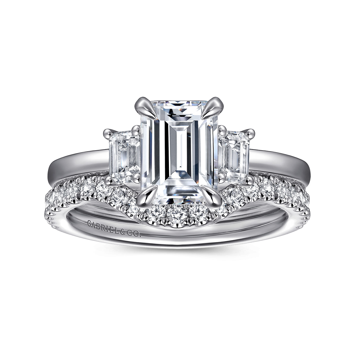 Stephi - 14K White Gold Emerald Cut Three Stone Diamond Engagement Ring - 0.3 ct - Shot 4
