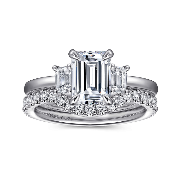 Stephi - 14K White Gold Emerald Cut Three Stone Diamond Engagement Ring - 0.3 ct - Shot 4