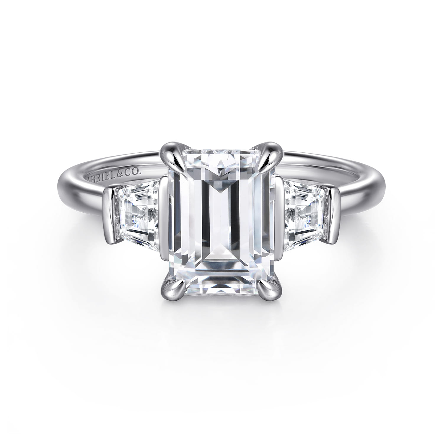 Kenia - 14K White Gold Emerald Cut Three Stone Diamond Engagement Ring - 0.45 ct - Shot 1
