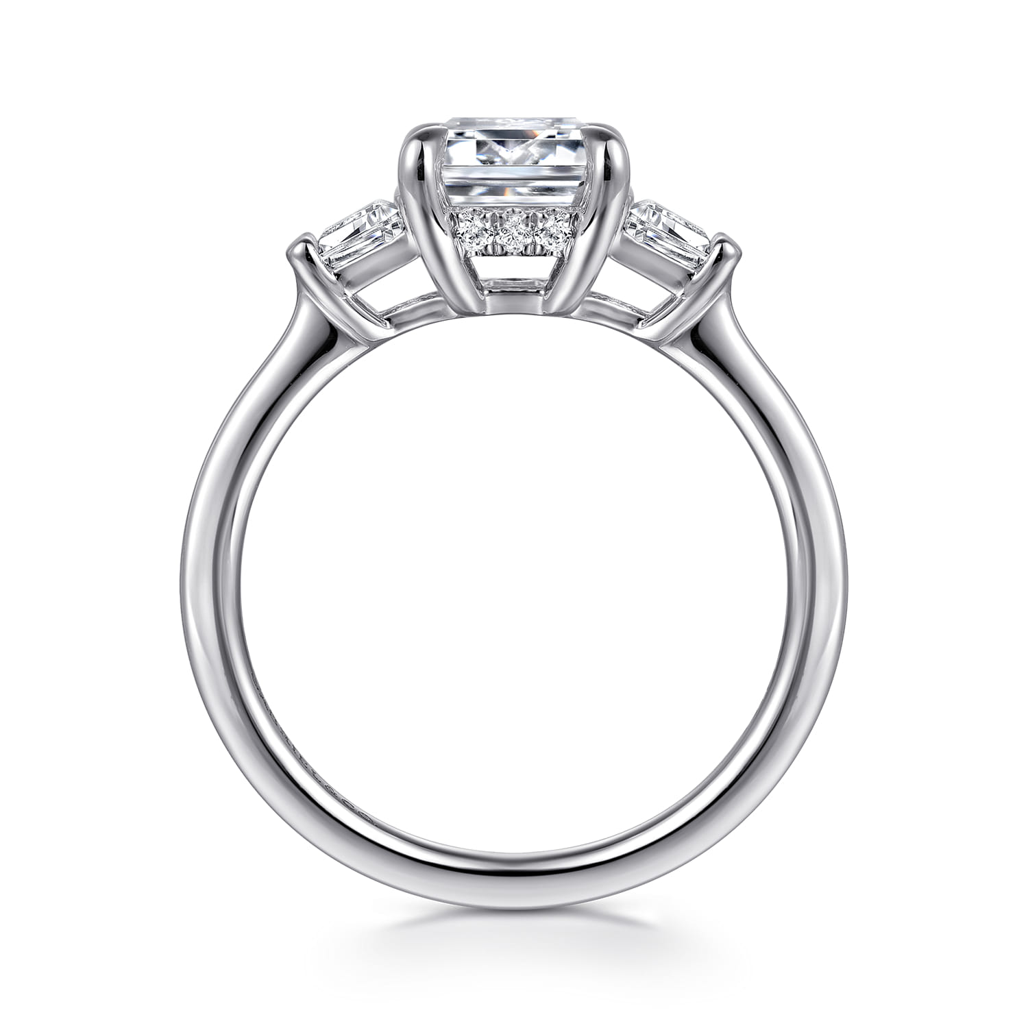 Kenia - 14K White Gold Emerald Cut Three Stone Diamond Engagement Ring - 0.45 ct - Shot 2