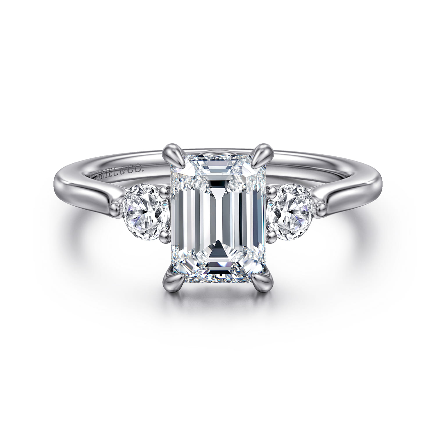 Madison - 14K White Gold Emerald Cut Three Stone Lotus Diamond Engagement Ring - 0.3 ct - Shot 1
