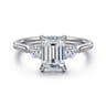 Madison - 14K White Gold Emerald Cut Three Stone Lotus Diamond Engagement Ring - 0.3 ct
