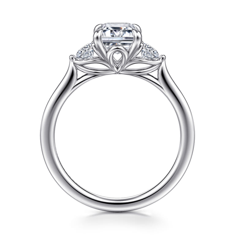 Madison - 14K White Gold Emerald Cut Three Stone Lotus Diamond Engagement Ring - 0.3 ct - Shot 2