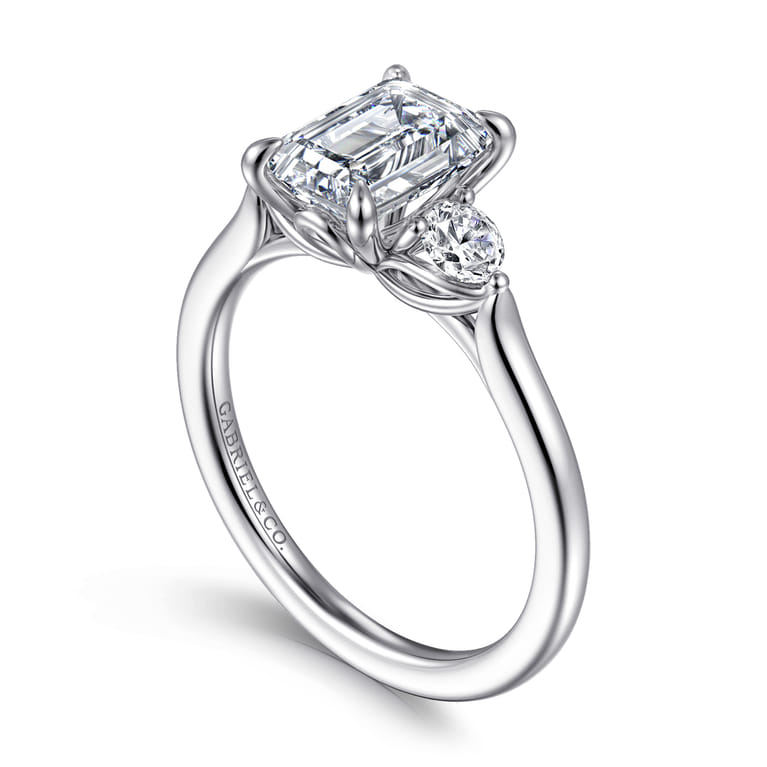 Madison - 14K White Gold Emerald Cut Three Stone Lotus Diamond Engagement Ring - 0.3 ct - Shot 3