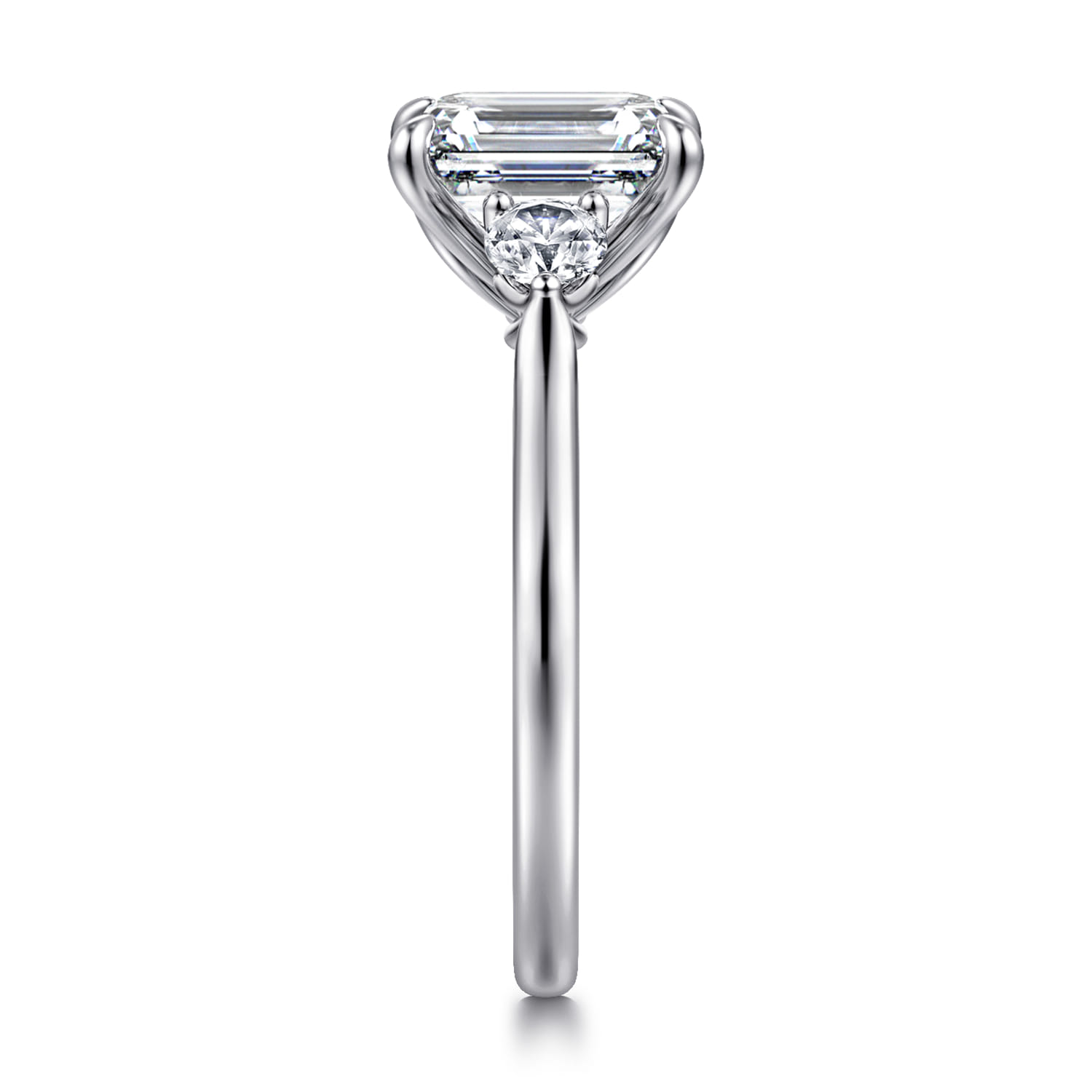 Madison - 14K White Gold Emerald Cut Three Stone Lotus Diamond Engagement Ring - 0.3 ct - Shot 4