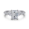 Moon - 14K White Gold Emerald Cut Three Stone Lotus Diamond Engagement Ring - 0.4 ct