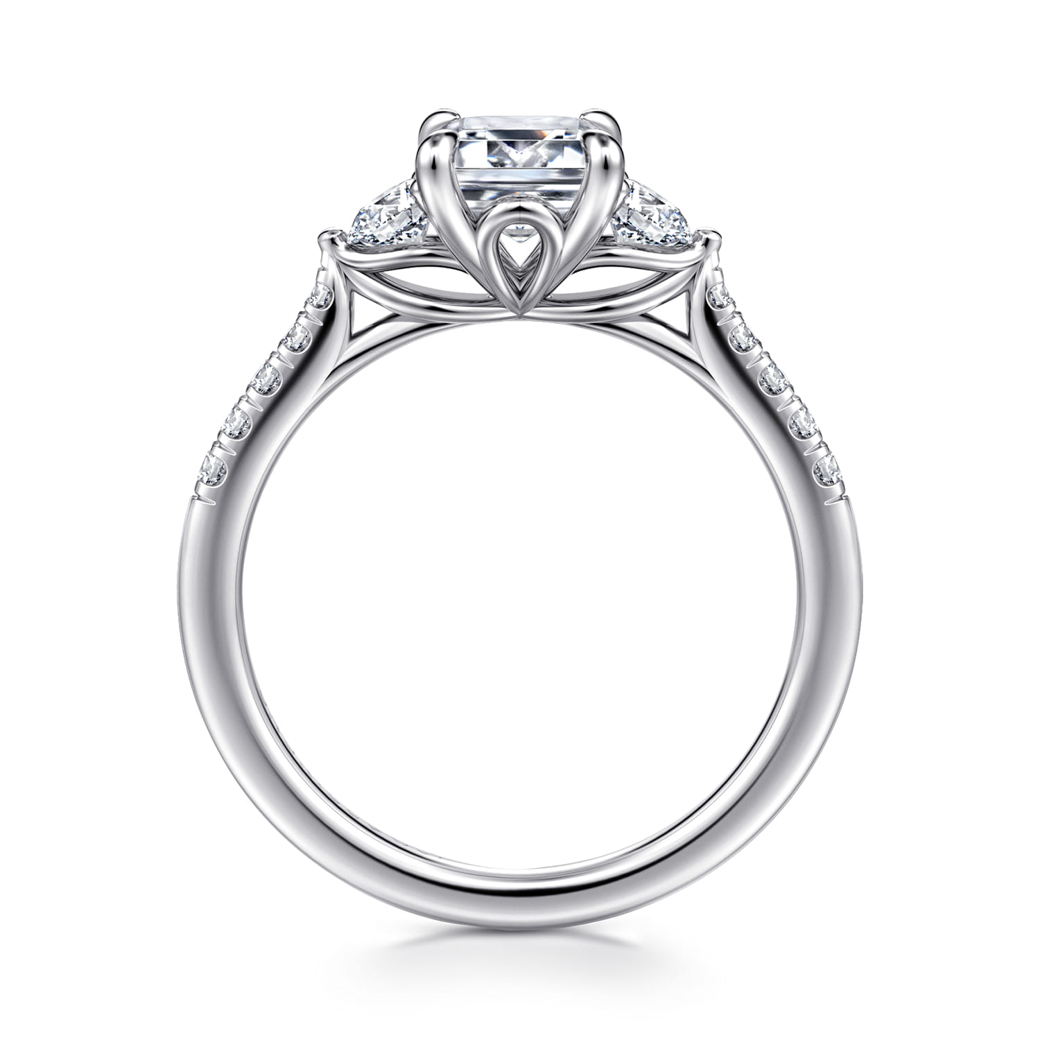 Moon - 14K White Gold Emerald Cut Three Stone Lotus Diamond Engagement Ring - 0.4 ct - Shot 2