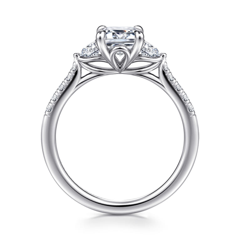 Moon - 14K White Gold Emerald Cut Three Stone Lotus Diamond Engagement Ring - 0.4 ct - Shot 2