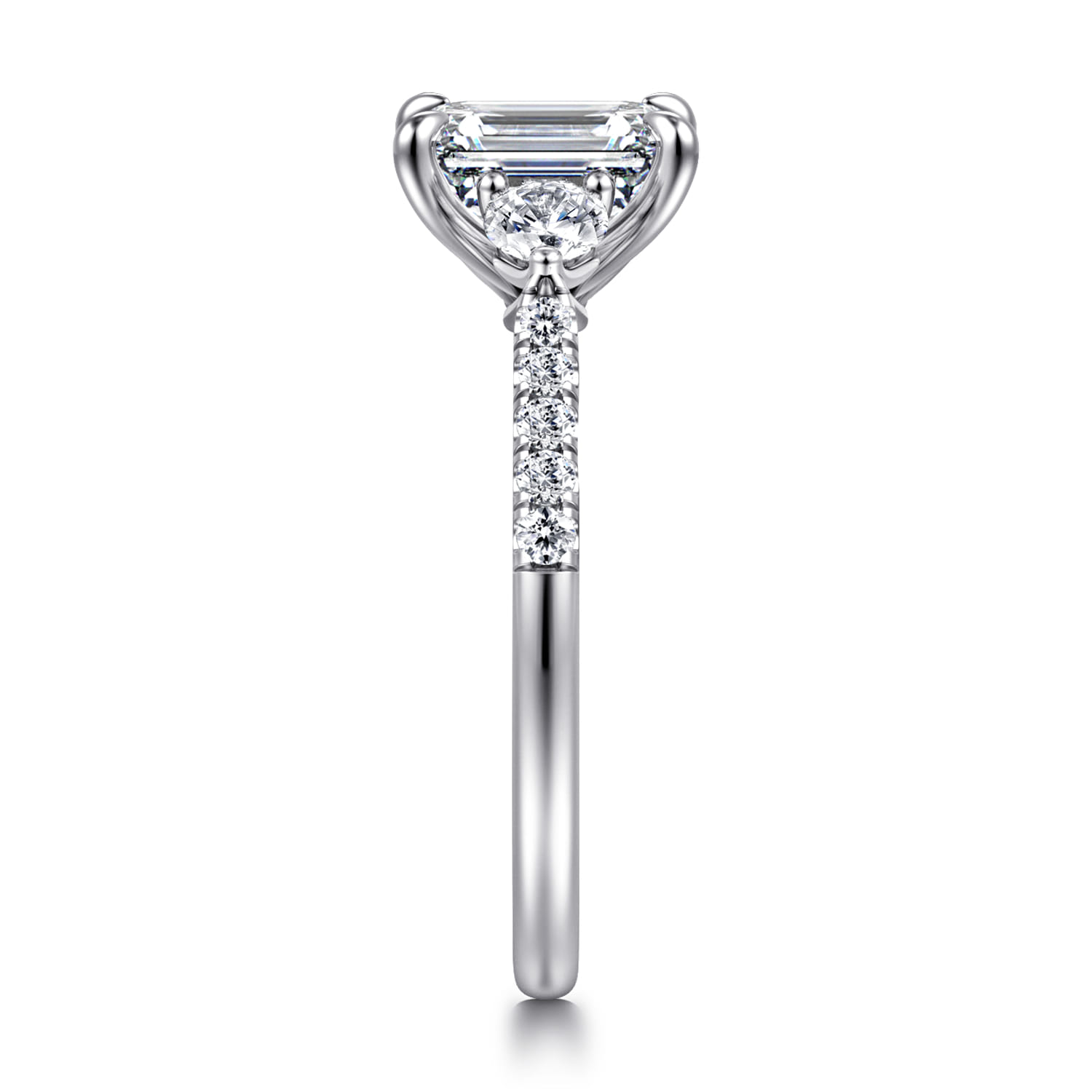 Moon - 14K White Gold Emerald Cut Three Stone Lotus Diamond Engagement Ring - 0.4 ct - Shot 4