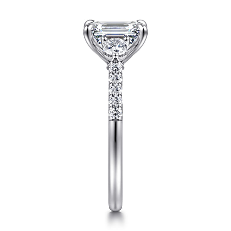 Moon - 14K White Gold Emerald Cut Three Stone Lotus Diamond Engagement Ring - 0.4 ct - Shot 4