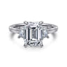 Nigela - 14K White Gold Emerald Cut Three Stone Lotus Diamond Engagement Ring - 0.4 ct