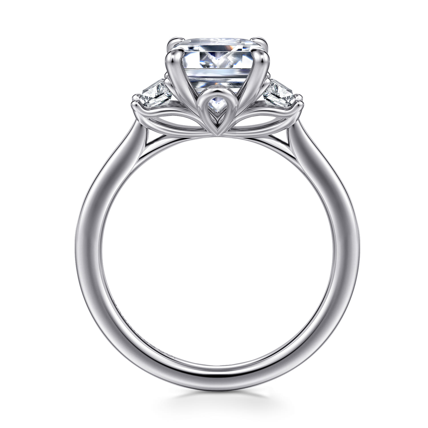 Nigela - 14K White Gold Emerald Cut Three Stone Lotus Diamond Engagement Ring - 0.4 ct - Shot 2