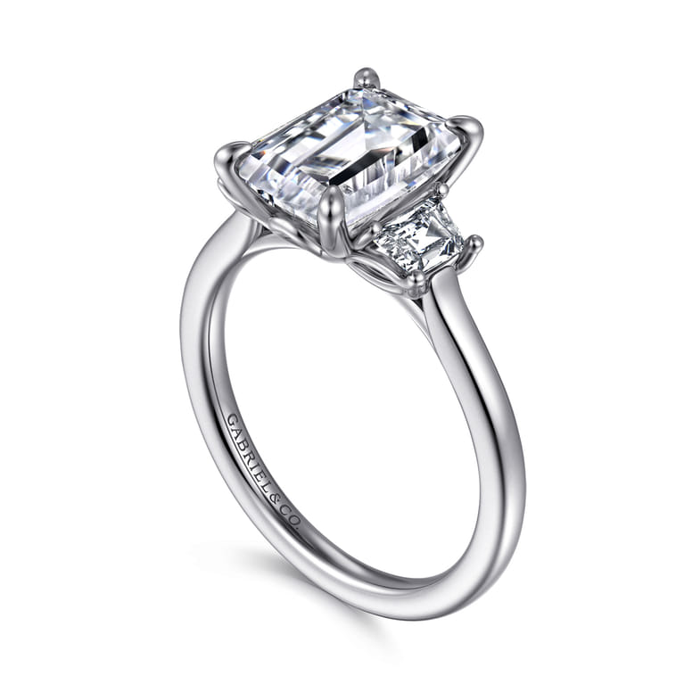 Nigela - 14K White Gold Emerald Cut Three Stone Lotus Diamond Engagement Ring - 0.4 ct - Shot 3