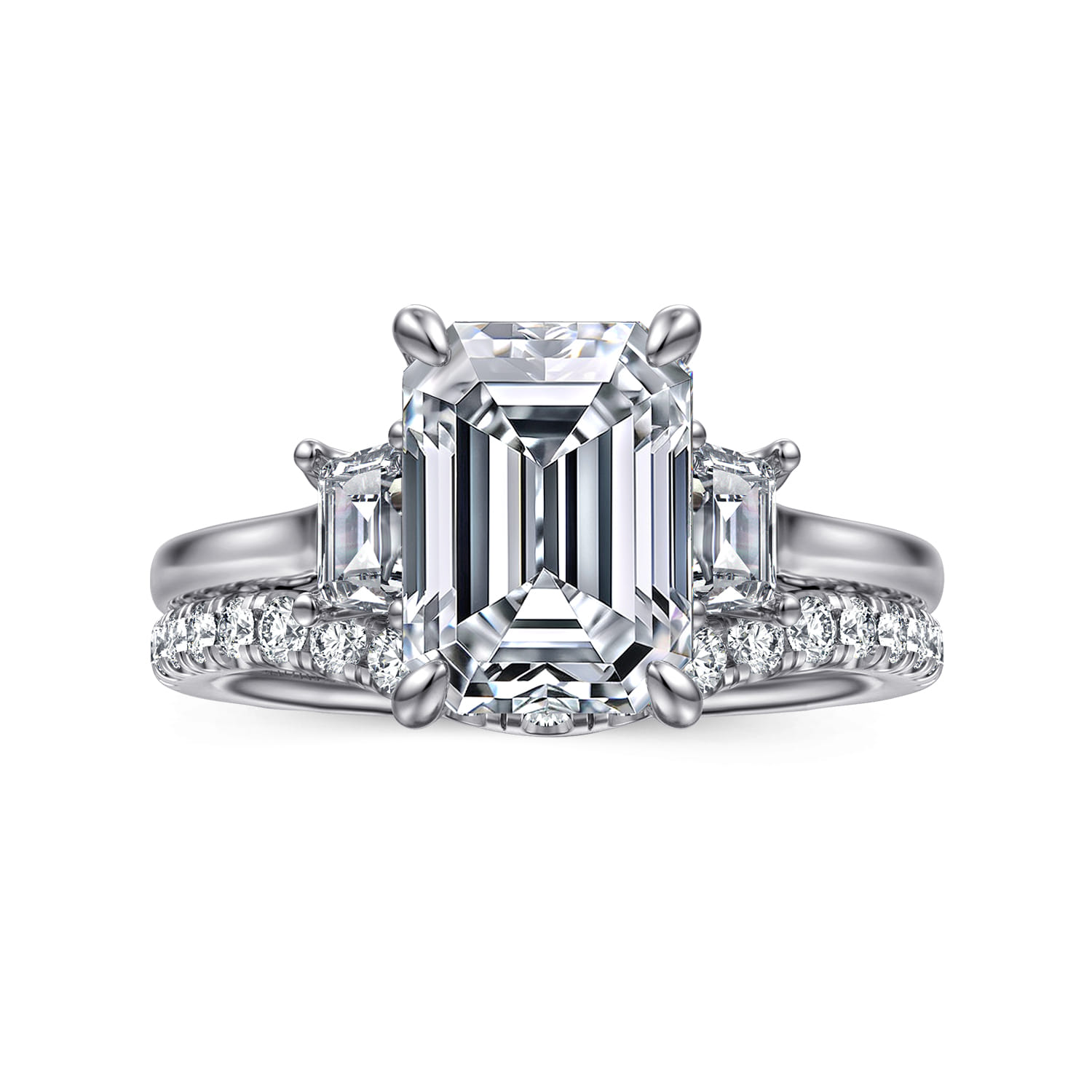 Nigela - 14K White Gold Emerald Cut Three Stone Lotus Diamond Engagement Ring - 0.4 ct - Shot 4