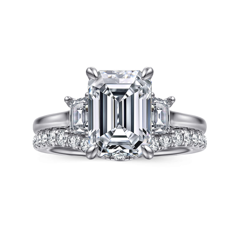 Nigela - 14K White Gold Emerald Cut Three Stone Lotus Diamond Engagement Ring - 0.4 ct - Shot 4