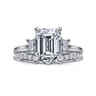 Nigela - 14K White Gold Emerald Cut Three Stone Lotus Diamond Engagement Ring - 0.4 ct