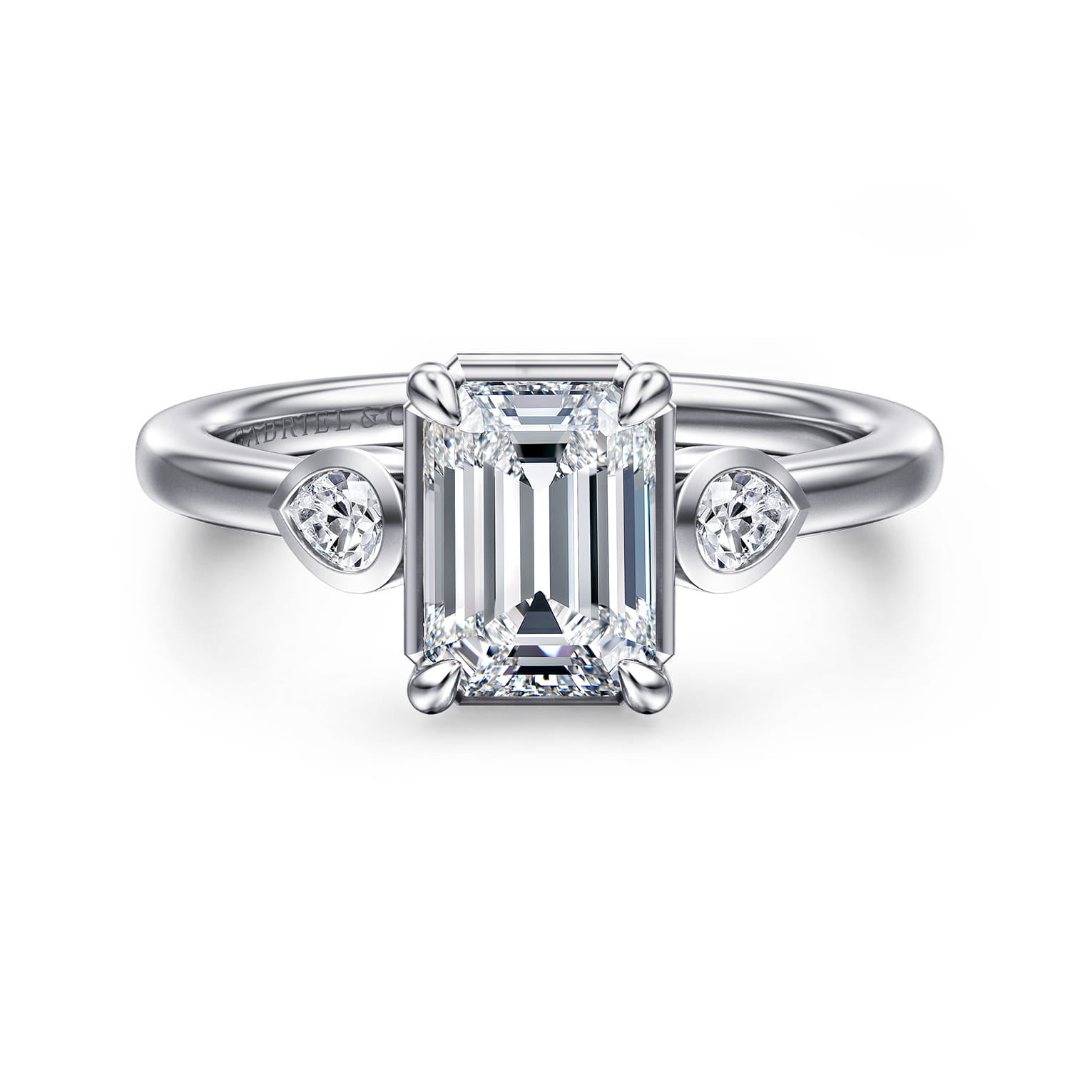 Ebony - 14K White Gold Emerald Cut Three Stone Diamond Engagement Ring - 0.19 ct - Shot 1