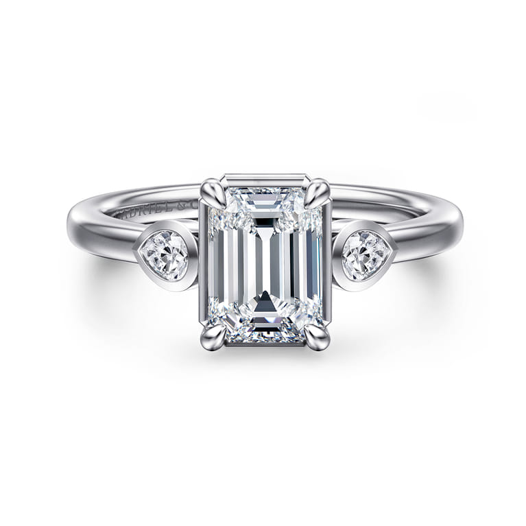 Ebony - 14K White Gold Emerald Cut Three Stone Diamond Engagement Ring - 0.19 ct - Shot 1