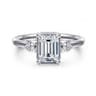 Ebony - 14K White Gold Emerald Cut Three Stone Diamond Engagement Ring - 0.19 ct