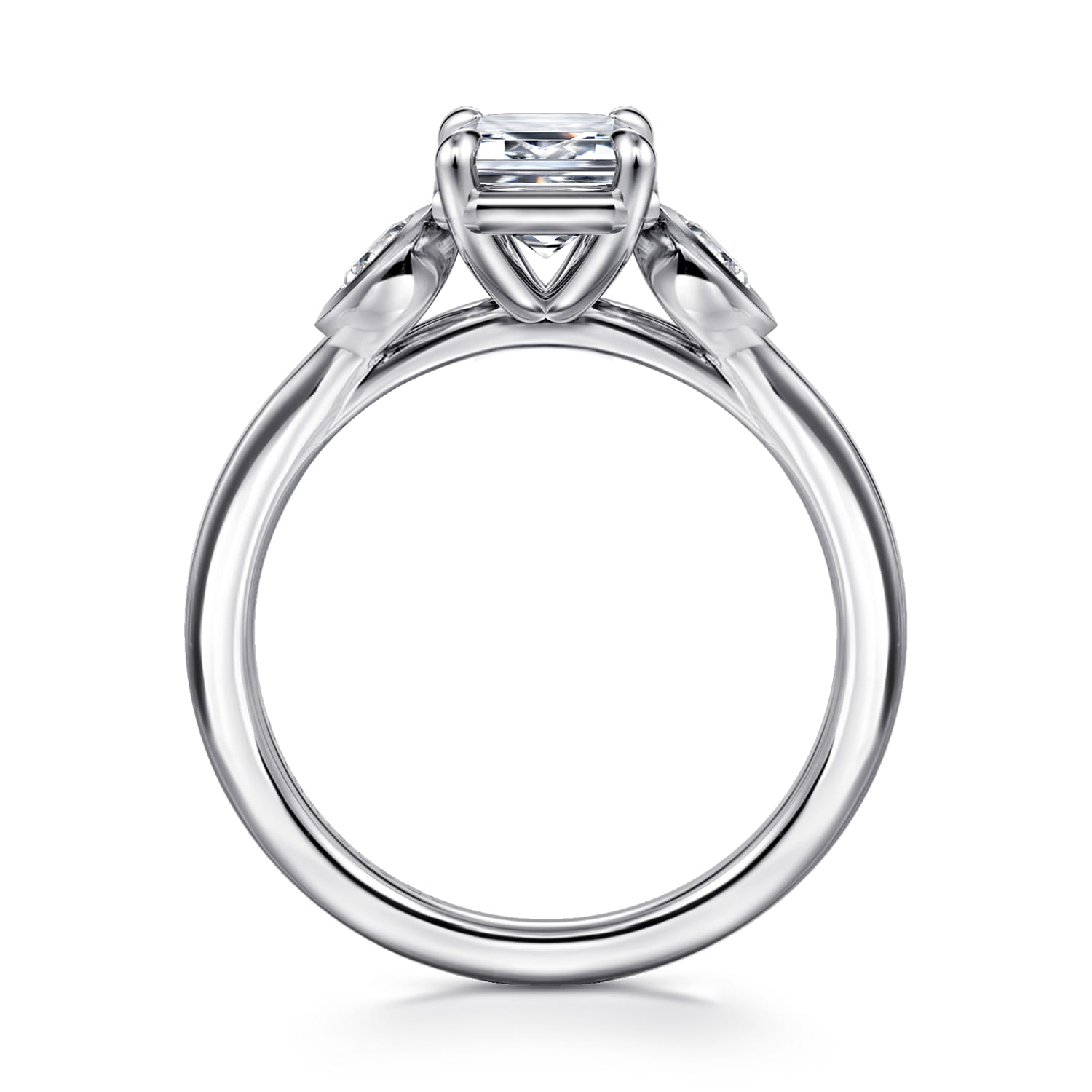 Ebony - 14K White Gold Emerald Cut Three Stone Diamond Engagement Ring - 0.19 ct - Shot 2