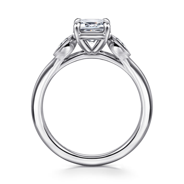 Ebony - 14K White Gold Emerald Cut Three Stone Diamond Engagement Ring - 0.19 ct - Shot 2