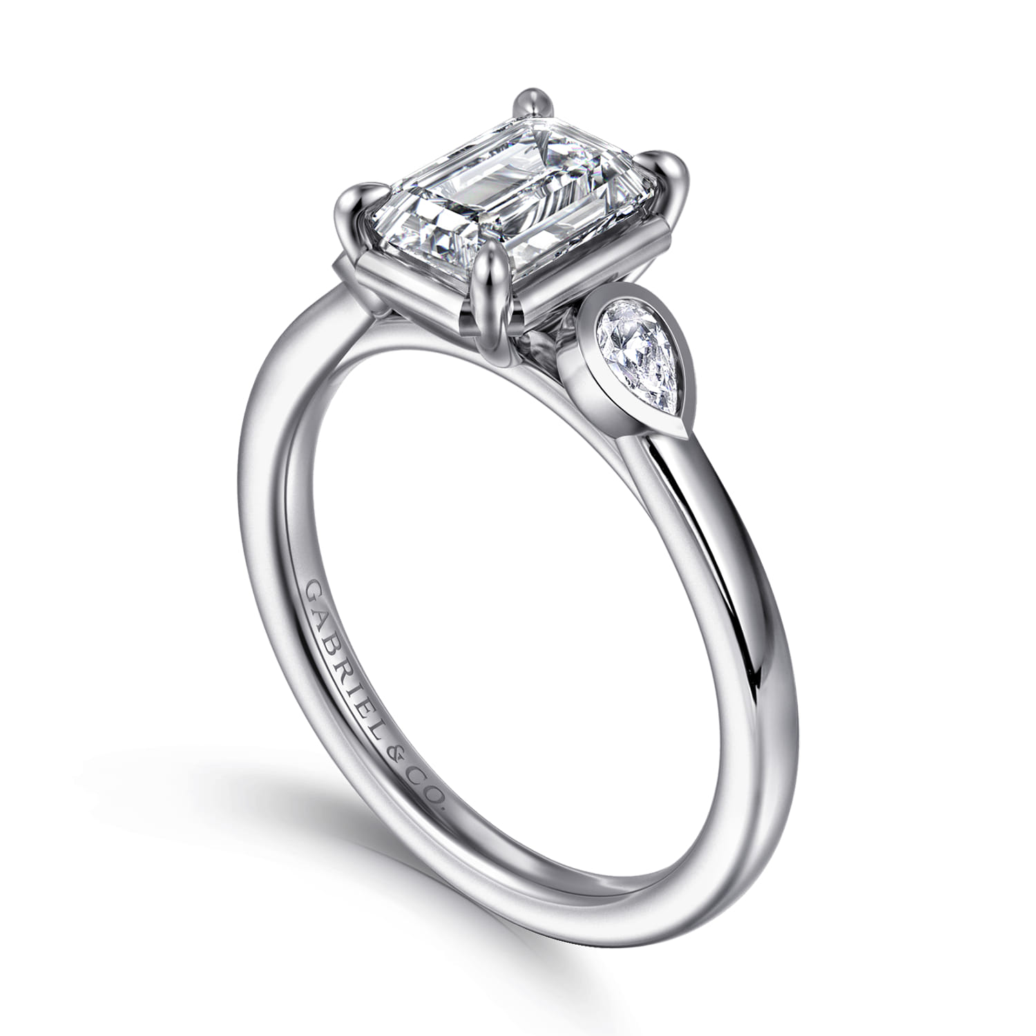 Ebony - 14K White Gold Emerald Cut Three Stone Diamond Engagement Ring - 0.19 ct - Shot 3
