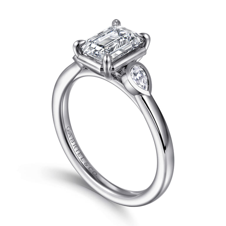 Ebony - 14K White Gold Emerald Cut Three Stone Diamond Engagement Ring - 0.19 ct - Shot 3
