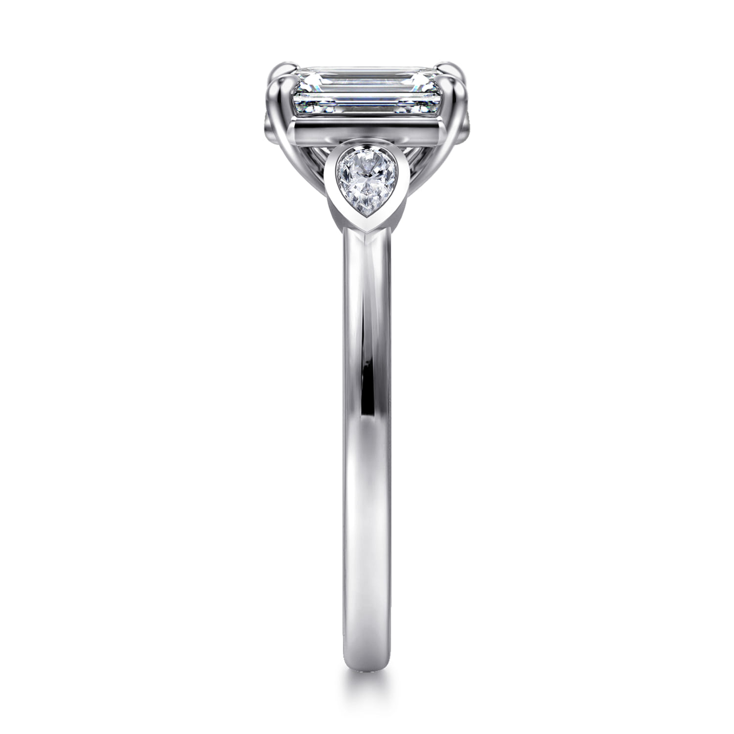 Ebony - 14K White Gold Emerald Cut Three Stone Diamond Engagement Ring - 0.19 ct - Shot 4