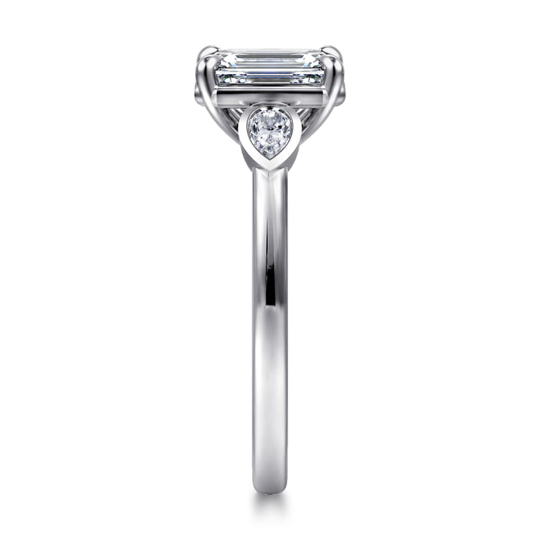 Ebony - 14K White Gold Emerald Cut Three Stone Diamond Engagement Ring - 0.19 ct - Shot 4