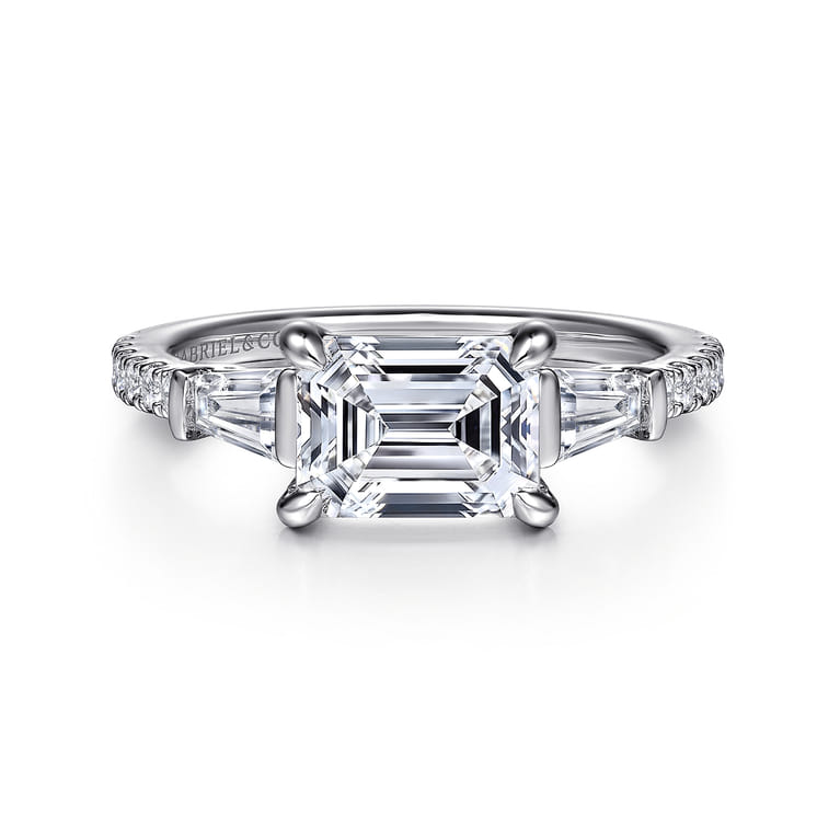 Cassidy - 14K White Gold Emerald Cut Three Stone Diamond Engagement Ring - 0.5 ct - Shot 1