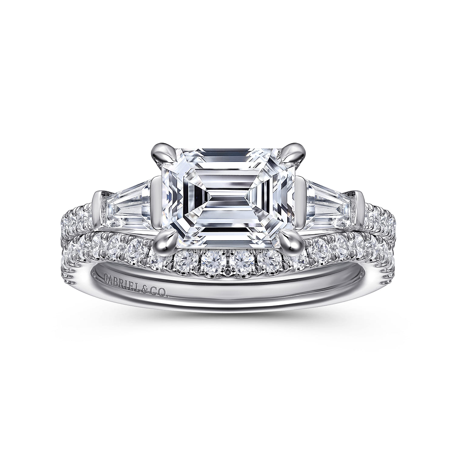 Cassidy - 14K White Gold Emerald Cut Three Stone Diamond Engagement Ring - 0.5 ct - Shot 4